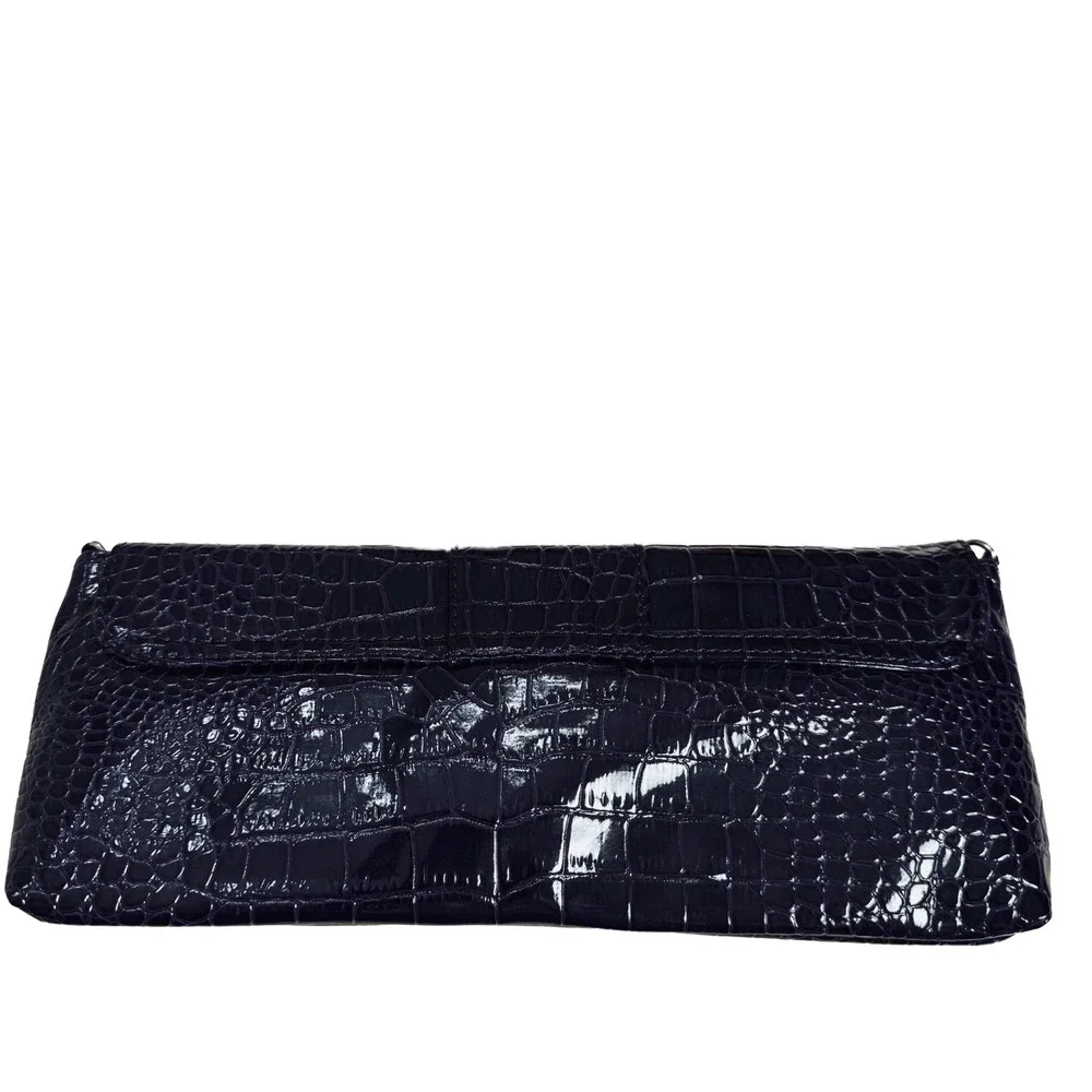 Bellini Purple Croc Embossed Clutch Silver Hardware Wrist Shoulder Strap NWT